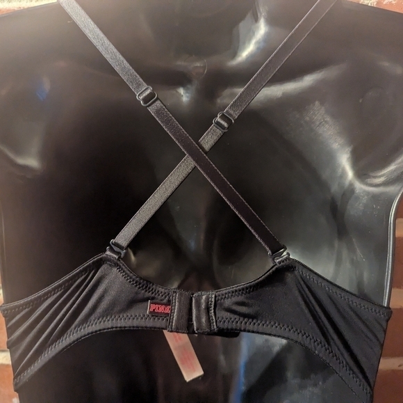 PINK Victoria's Secret Pushup Bra. 32D. Black and Pink. - Picture 3 of 5
